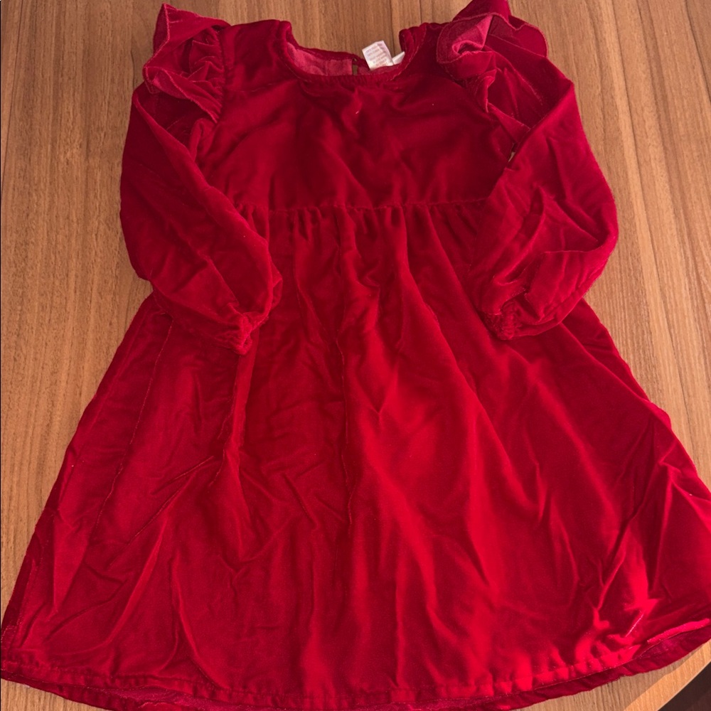 Charming Velvet Kids Dress in Rich Red